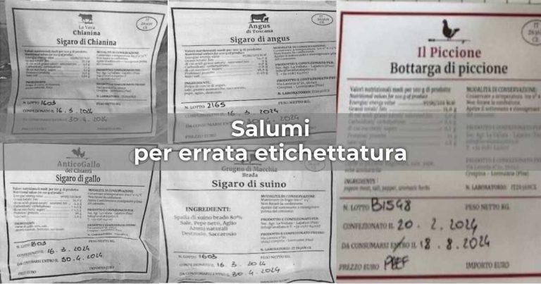 Salumi richiamati dal Ministero della Salute per un errore di etichettatura