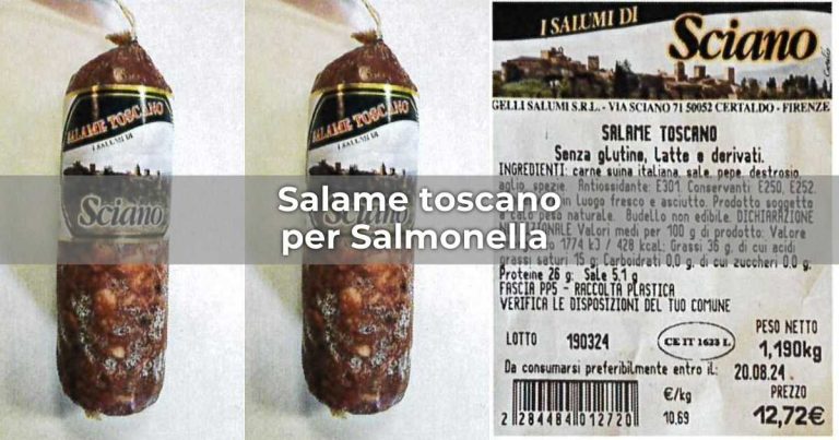 Salame toscano richiamato per presenza di Salmonella