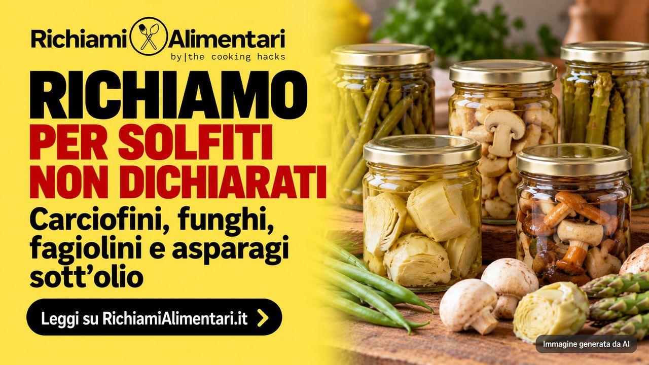 Richiamo di carciofini, funghi, fagiolini e asparagi sott'olio: solfiti non dichiarati